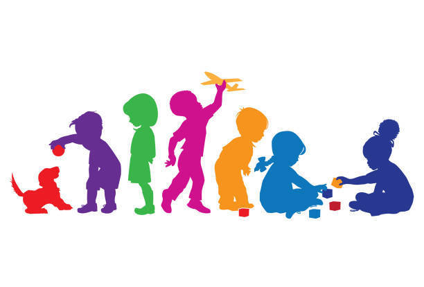 Pictures showing multicolor image of children playing